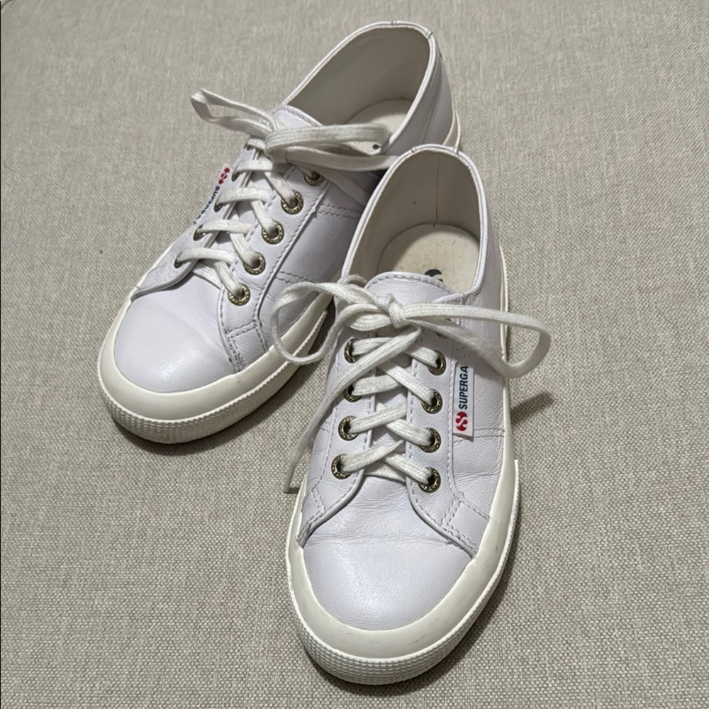 Superga All Leather 2750 Cantu Sneakers-Sz Euro Sz 35-Ice White-EUC - Picture 2 of 16